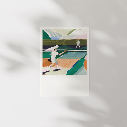 Tennis Watercolor Print: Minimalist Mid-Century Modern Wall Art