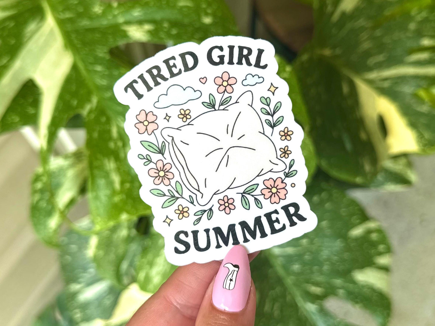 Tired Girl Summer Waterproof Sticker, Mental Health Stickers, Handdrawn Art, Bestfriend Gifts, Positivity
