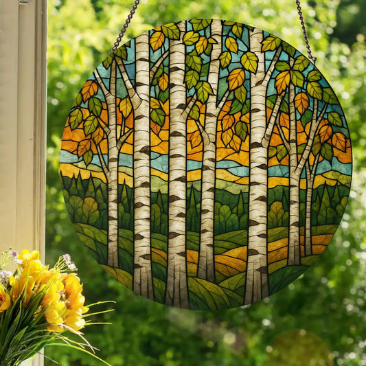 Birch Grove: Stained Glass Style Window Hanging