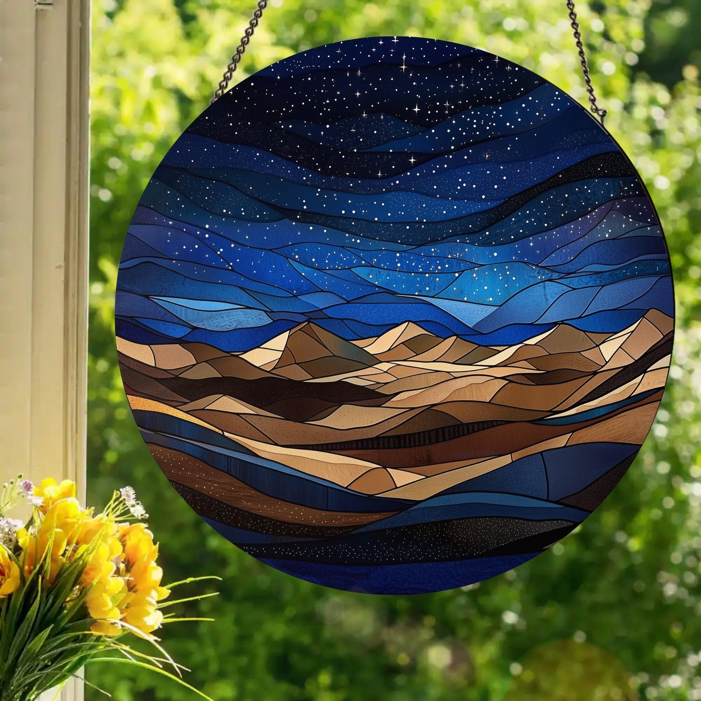 Starry Sand Dunes: Stained Glass Style Window Hanging