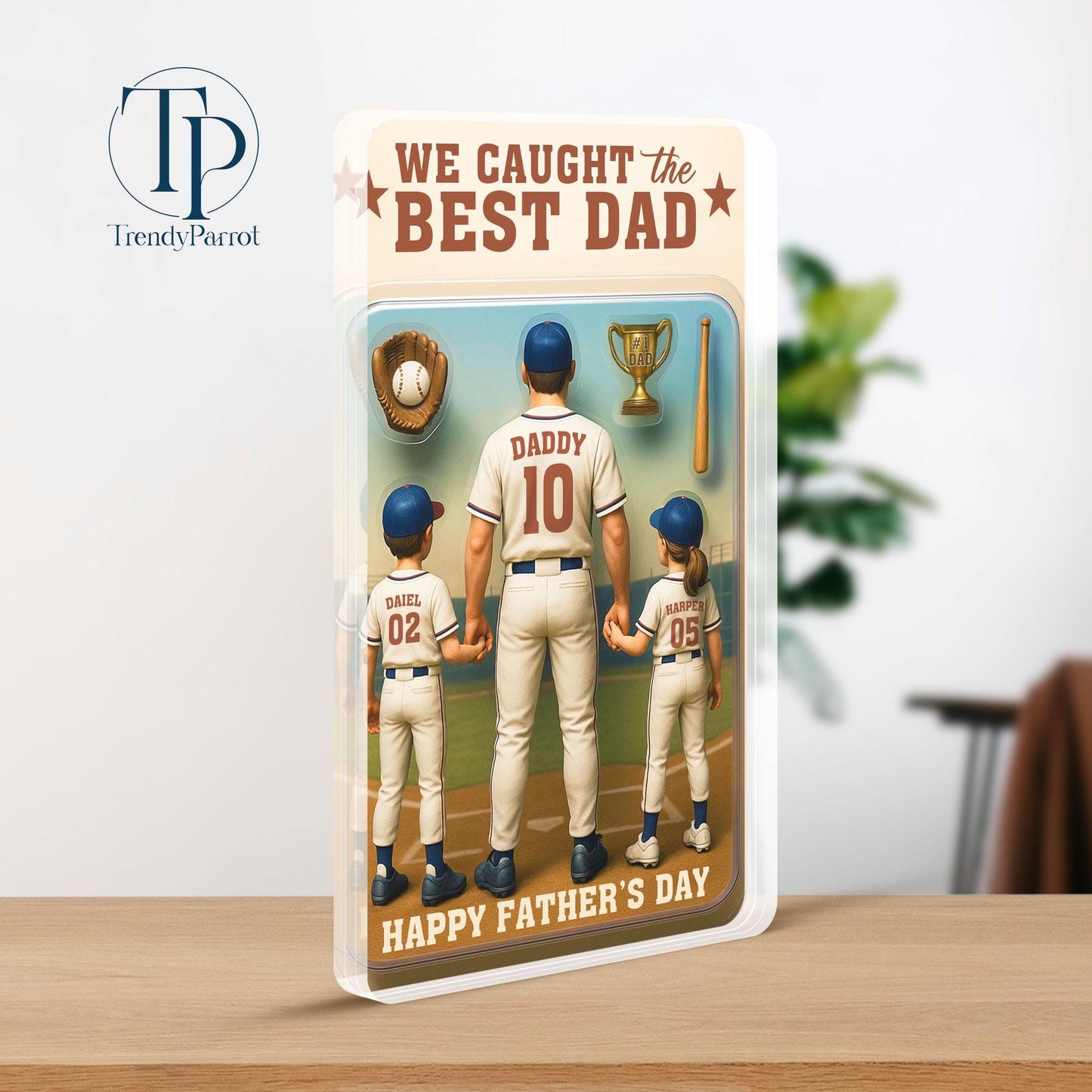 We Caught The Best Dad Baseball Gift,  Baseball Dad Gift,Personalize Fathers Day Gift For Dad, Custom Figure Acrylic Block, Gift For Husband