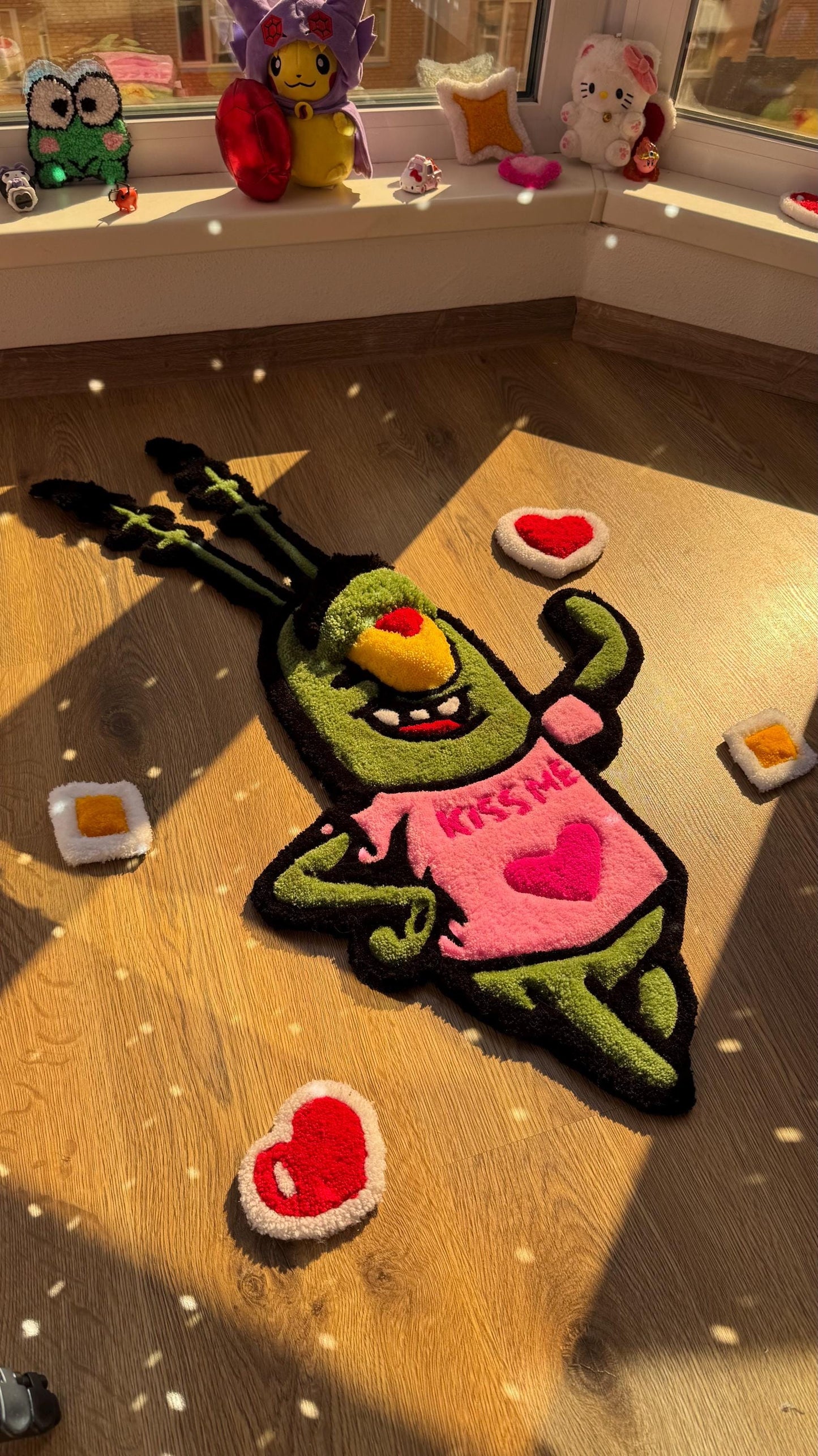 Romantic Tufted Rug – Custom Handmade Blue Cartoon Carpet, Crying Stitch Decor, Puffy Soft Rug for Anime Room Aesthetic or Gift | 3 FT