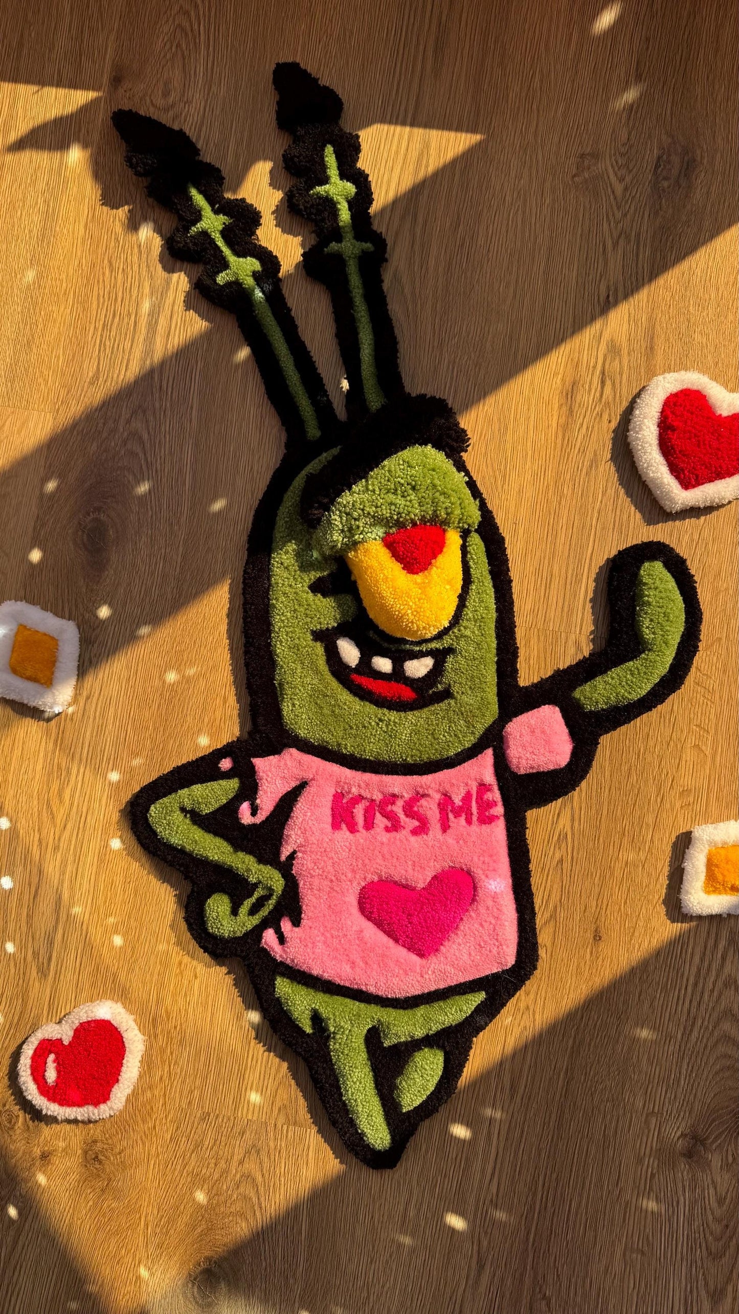 Romantic Tufted Rug – Custom Handmade Blue Cartoon Carpet, Crying Stitch Decor, Puffy Soft Rug for Anime Room Aesthetic or Gift | 3 FT