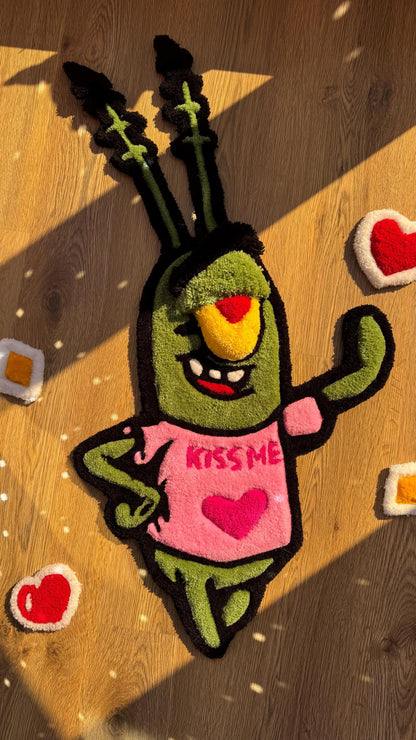 Romantic Tufted Rug – Custom Handmade Blue Cartoon Carpet, Crying Stitch Decor, Puffy Soft Rug for Anime Room Aesthetic or Gift | 3 FT