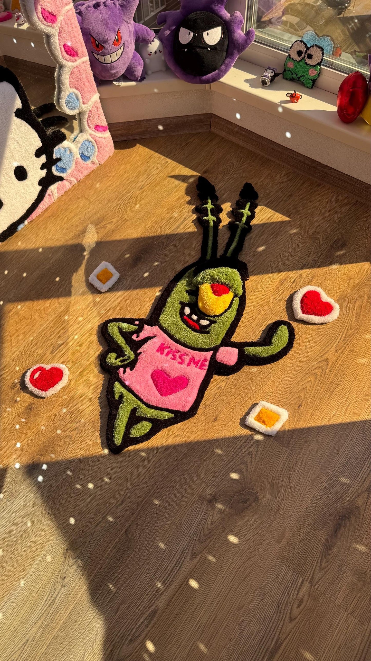 Romantic Tufted Rug – Custom Handmade Blue Cartoon Carpet, Crying Stitch Decor, Puffy Soft Rug for Anime Room Aesthetic or Gift | 3 FT