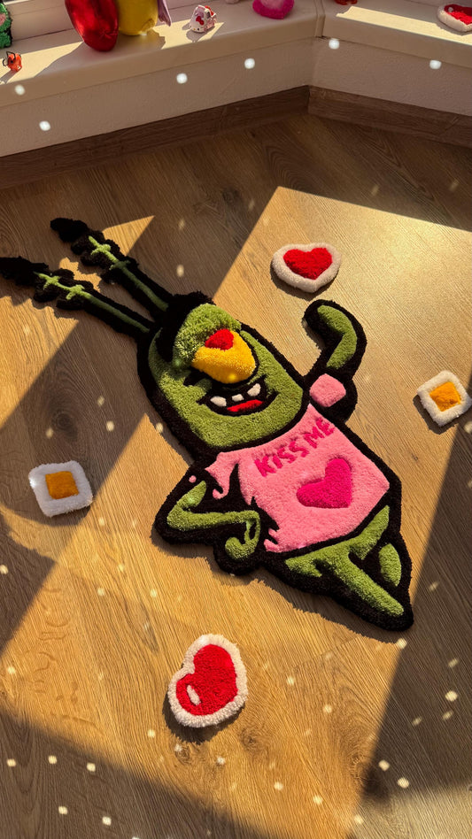 Romantic Tufted Rug – Custom Handmade Blue Cartoon Carpet, Crying Stitch Decor, Puffy Soft Rug for Anime Room Aesthetic or Gift | 3 FT