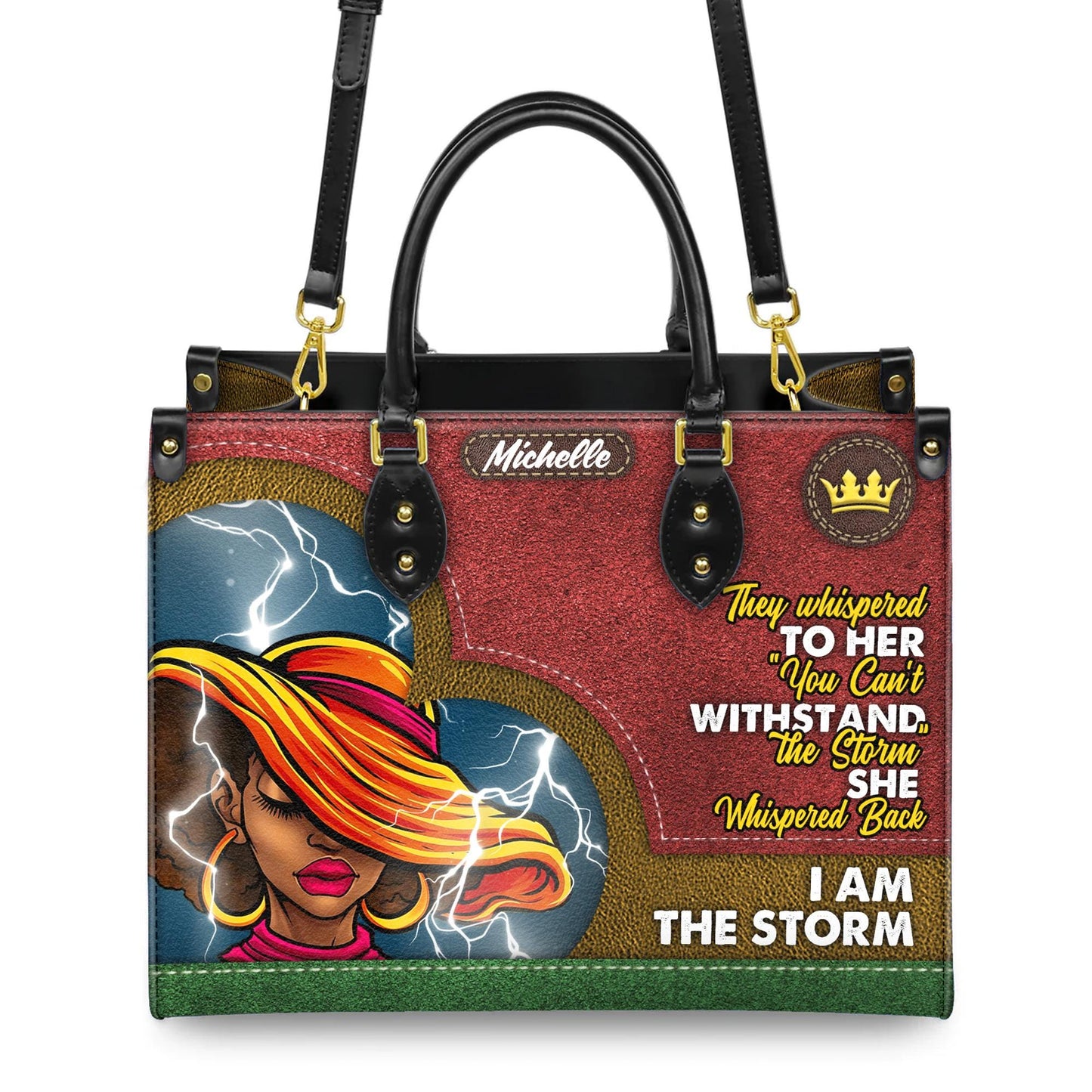 Custom African American Empowerment Handbag, Personalized "I Am The Storm" Leather Bag, Inspirational Handbag for Women