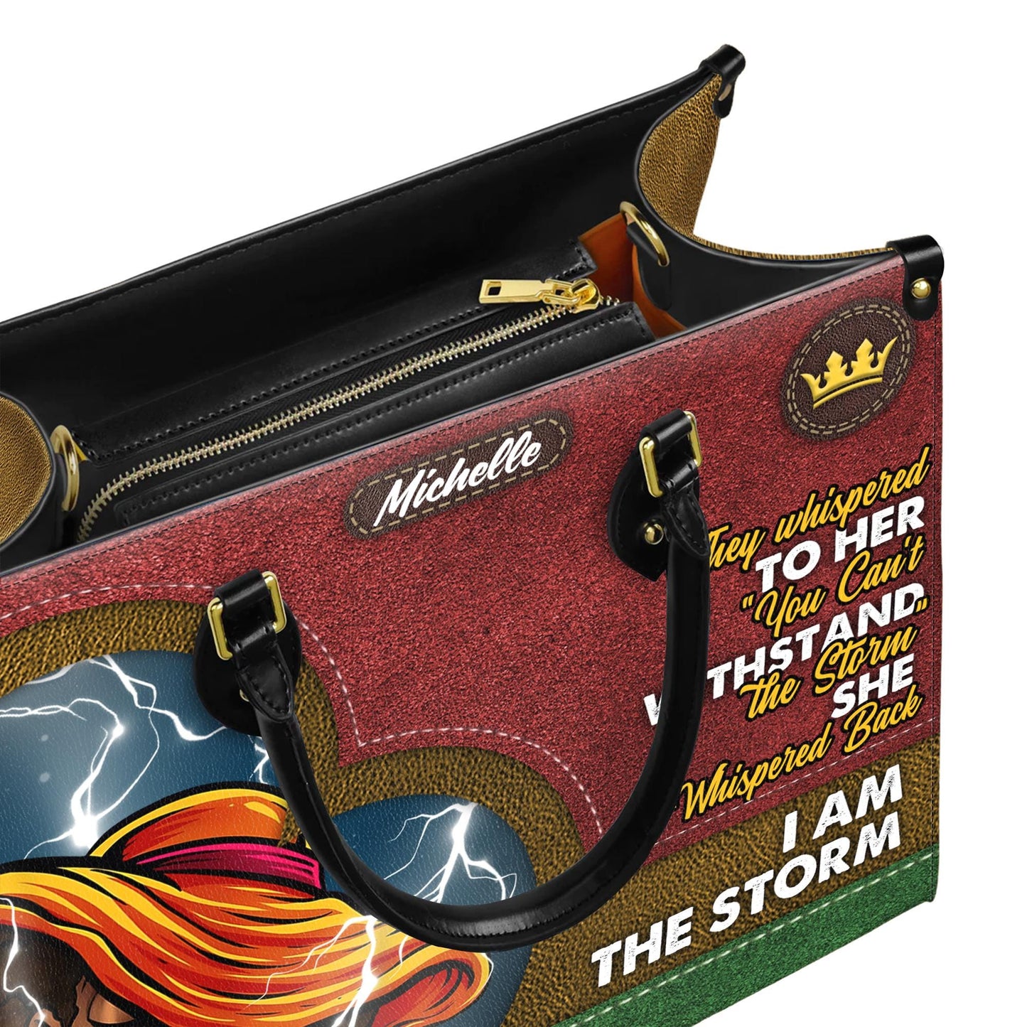 Custom African American Empowerment Handbag, Personalized "I Am The Storm" Leather Bag, Inspirational Handbag for Women