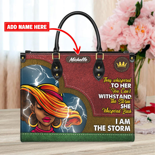 Custom African American Empowerment Handbag, Personalized "I Am The Storm" Leather Bag, Inspirational Handbag for Women