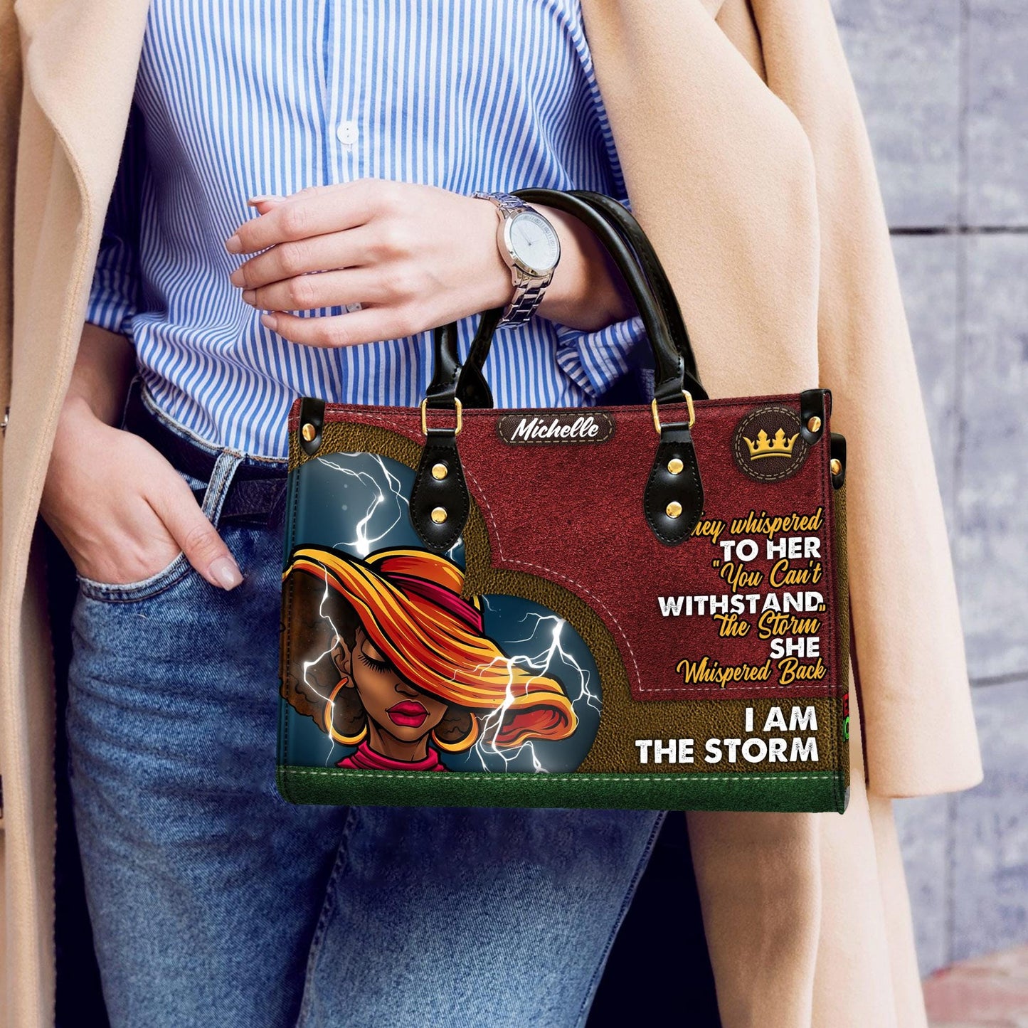 Custom African American Empowerment Handbag, Personalized "I Am The Storm" Leather Bag, Inspirational Handbag for Women