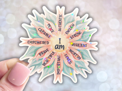 I Am Sticker, Affirmation Vinyl Sticker, Mental Health Decal, You Are Enough Sticker, Aesthetic Flower Laptop Sticker, Best Friend Gift