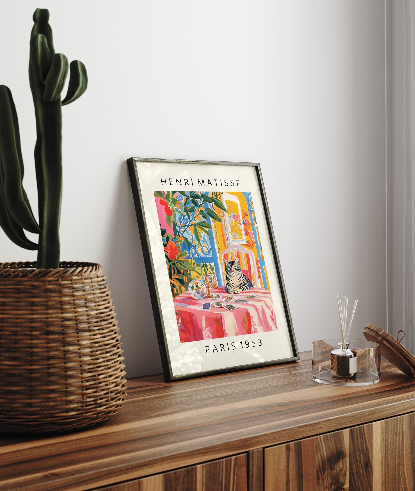 Matisse Style Cat Tarot Print: Pink Dopamine Decor