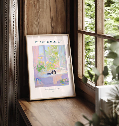 Monet Style Cavalier King Charles Spaniel Print: French Bathroom Art