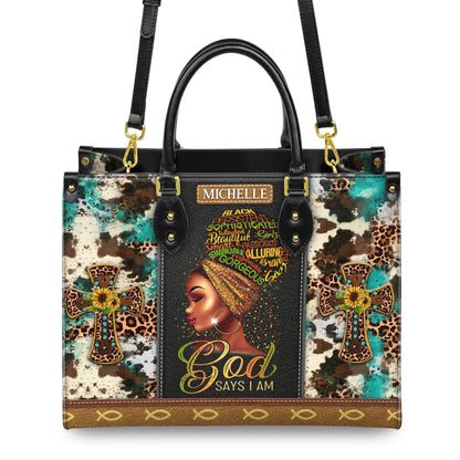 Custom African American Leather Handbag | Inspirational "I Am The Storm" Design | Personalized Empowerment Purse for Women
