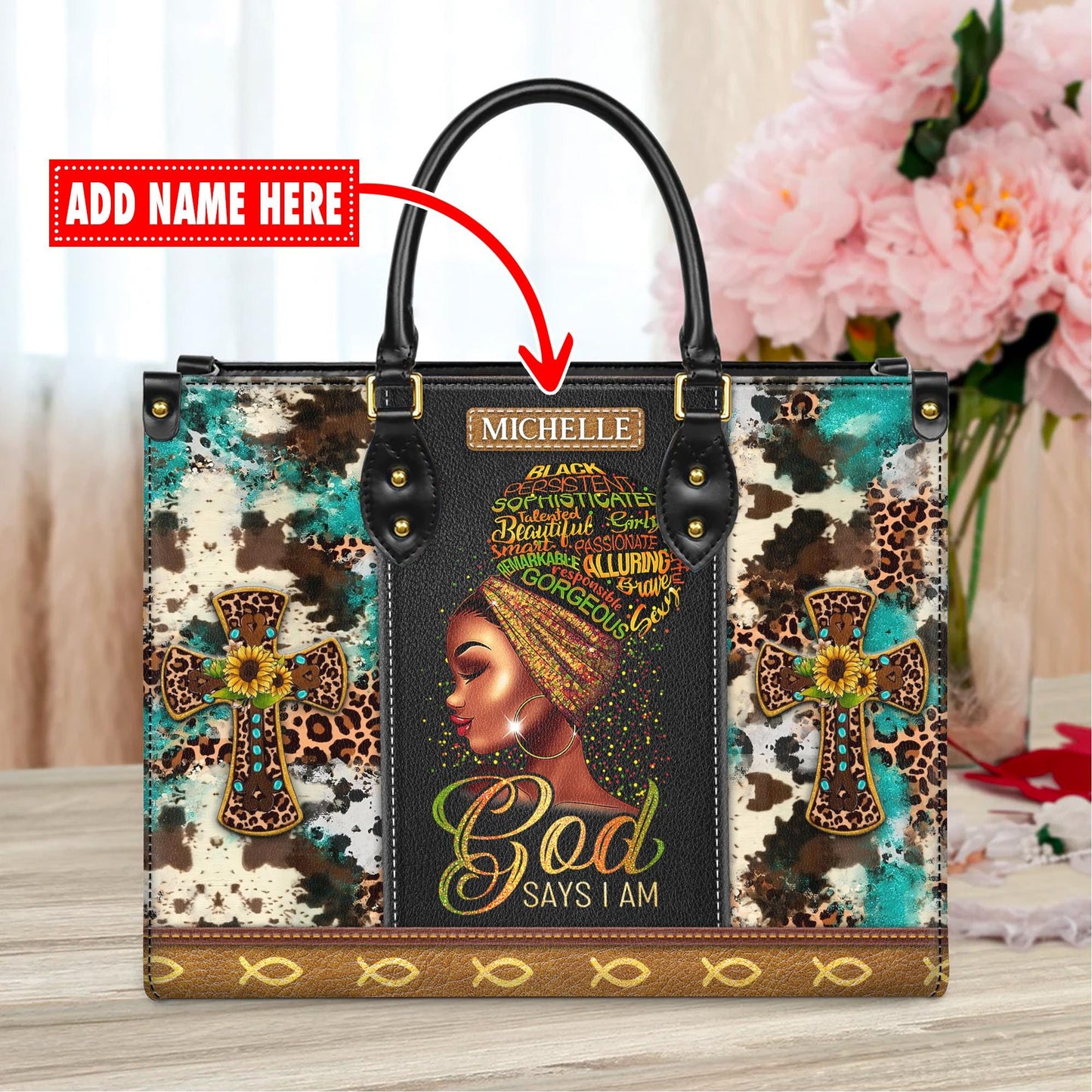 Custom African American Leather Handbag | Inspirational "I Am The Storm" Design | Personalized Empowerment Purse for Women