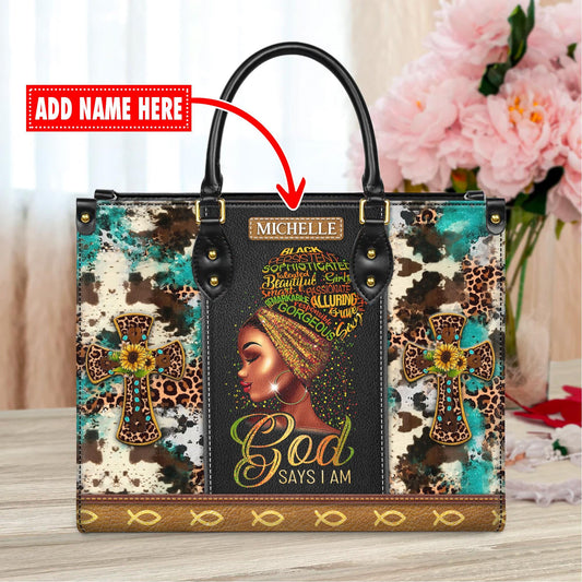 Custom African American Leather Handbag | Inspirational "I Am The Storm" Design | Personalized Empowerment Purse for Women