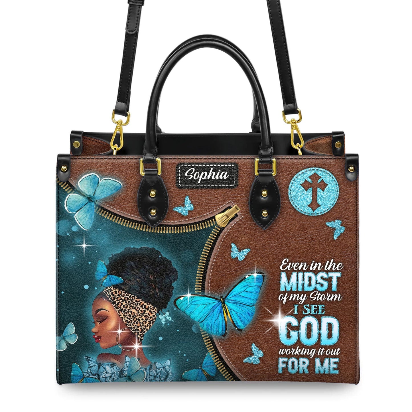 African American Personalized Leather Handbag, Inspirational Christian Purse | Empowerment Design for Strong Women