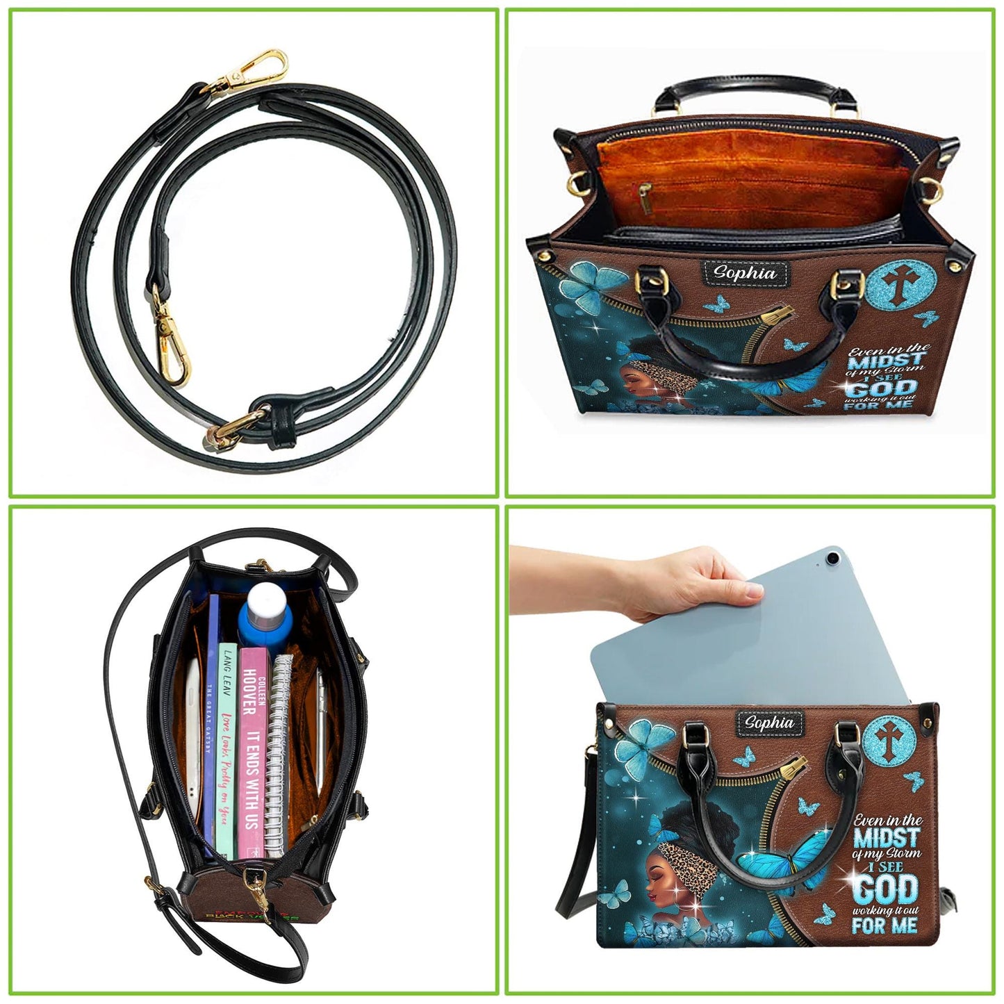 African American Personalized Leather Handbag, Inspirational Christian Purse | Empowerment Design for Strong Women