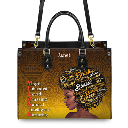 Empowering Melanin Queen Handbag with Afro Word Art | Personalized Custom Name Handbag for Women