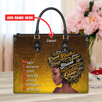 Empowering Melanin Queen Handbag with Afro Word Art | Personalized Custom Name Handbag for Women