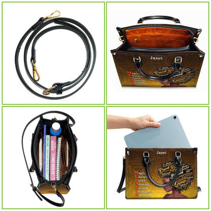 Empowering Melanin Queen Handbag with Afro Word Art | Personalized Custom Name Handbag for Women