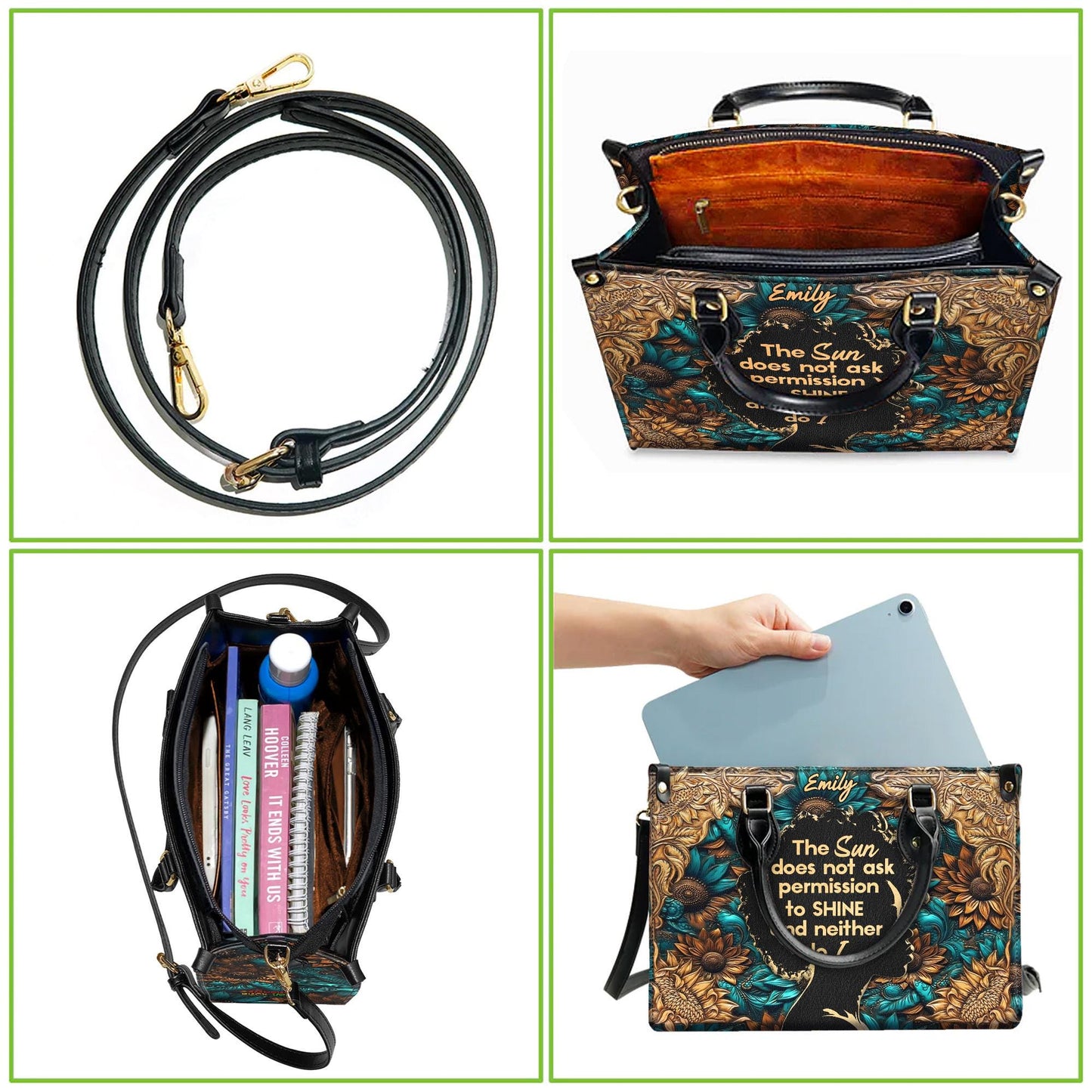 Sunshine Statement Handbag for Women | Inspirational Quote Handbag with Custom Name Option