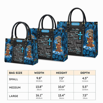 Unique Prayer Our Father Handbag Bag with Blue Roses | Custom Name Christian Handbag