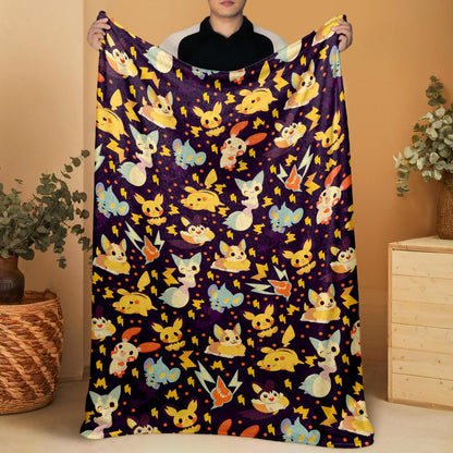 Pikachu Fleece Blanket Home Decor Pachirisu Blanket Throw Blanket Cute Chibi Baby Blanket Pikachu Blanket Gifts