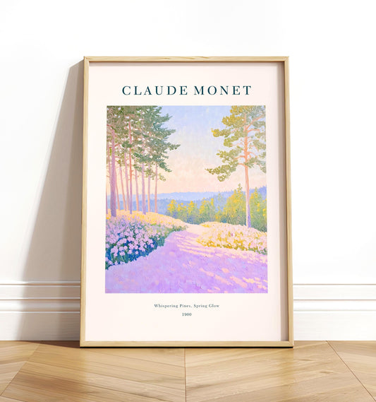Monet Style Pine Forest Art Print: Purple French Cottage Decor