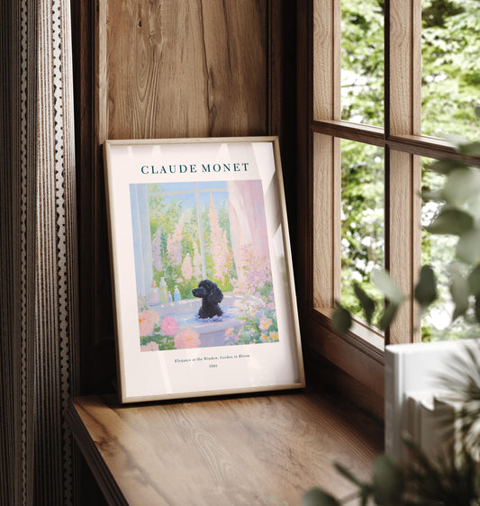 Black Poodle in Bathtub Art Print: Monet Style French Bathroom Decor