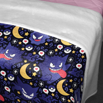 Gengar Fleece Blanket, Cute Purple Moon Throw Blanket, Tropical Home Decor Blanket,  Gengar Blanket Gifts