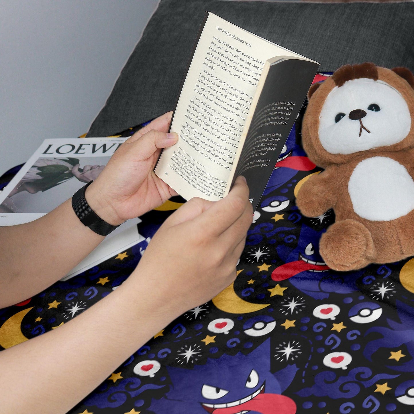 Gengar Fleece Blanket, Cute Purple Moon Throw Blanket, Tropical Home Decor Blanket,  Gengar Blanket Gifts