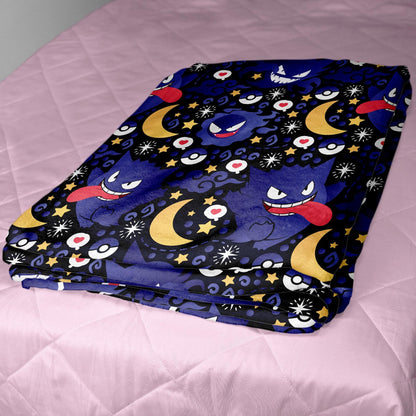 Gengar Fleece Blanket, Cute Purple Moon Throw Blanket, Tropical Home Decor Blanket,  Gengar Blanket Gifts