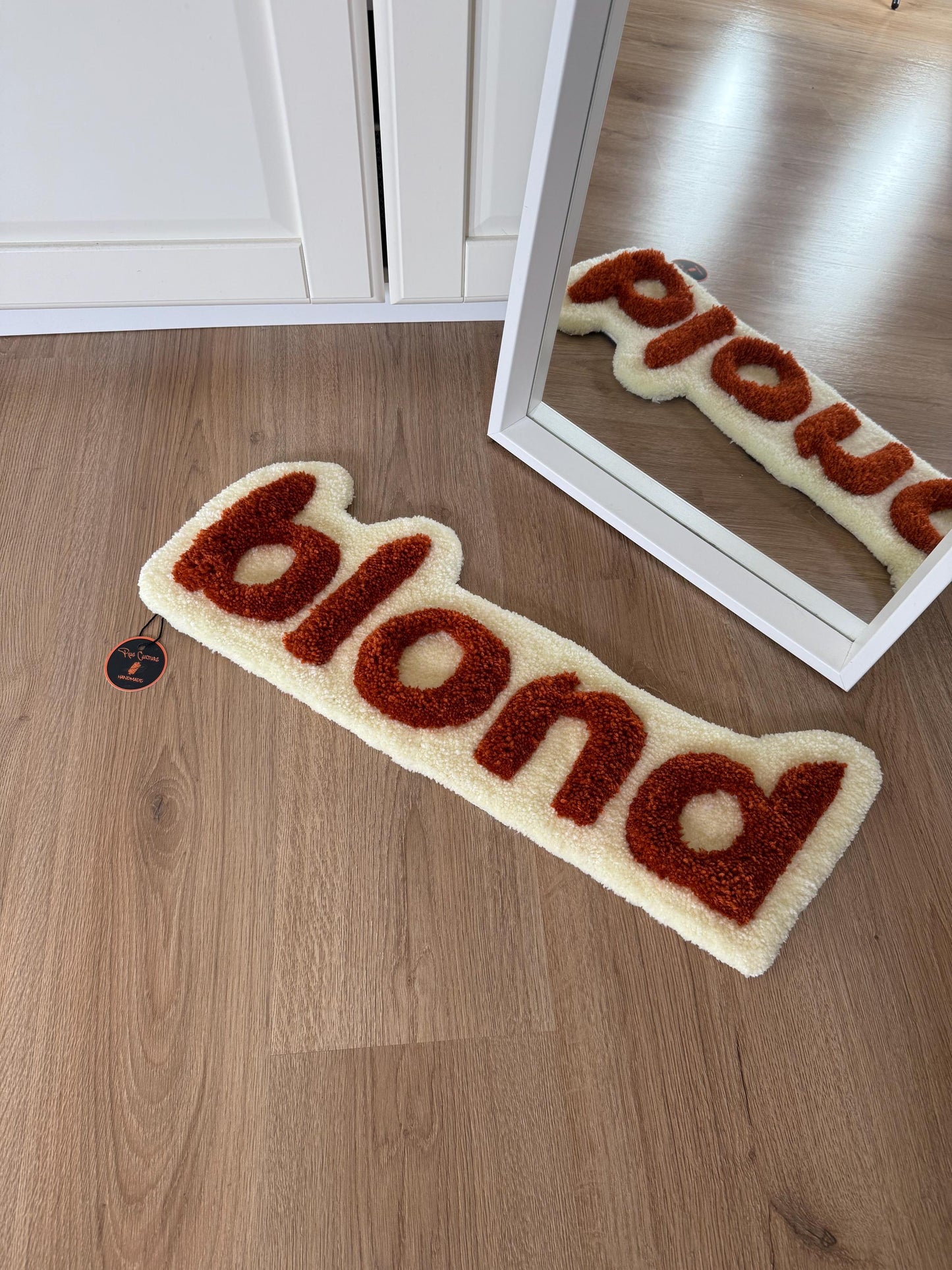 Handmade Blond Album Cover Rug: Tufted Music Decor (61cm x 23cm)