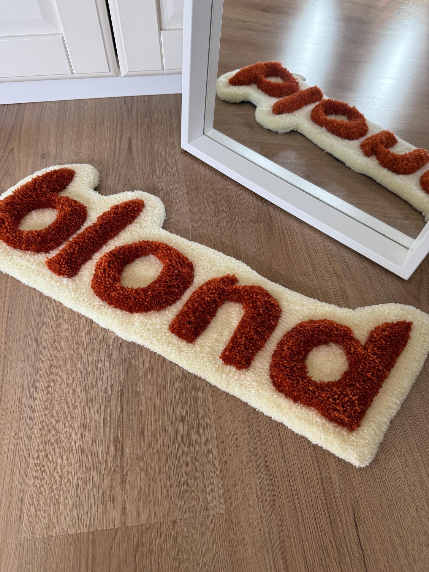 Handmade Blond Album Cover Rug: Tufted Music Decor (61cm x 23cm)