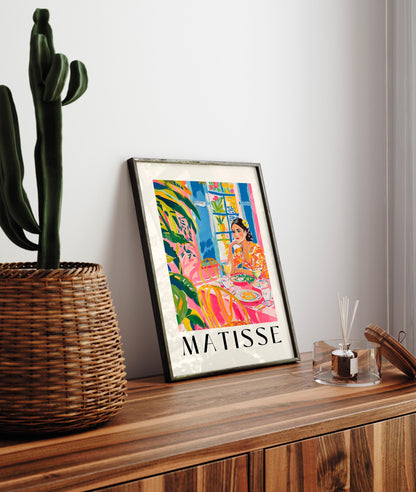 Henri Matisse print, Tropical dopamine decor, Woman in restaurant, Dining room wall art, Aesthetic kitchen decor