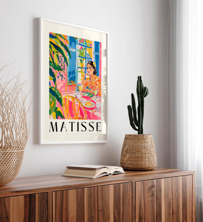 Henri Matisse print, Tropical dopamine decor, Woman in restaurant, Dining room wall art, Aesthetic kitchen decor