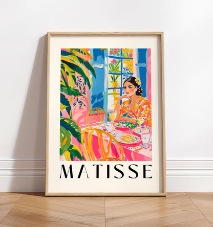 Henri Matisse print, Tropical dopamine decor, Woman in restaurant, Dining room wall art, Aesthetic kitchen decor