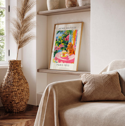 Dachshund Coffee Print: Matisse Style Pink Kitchen Cafe Art