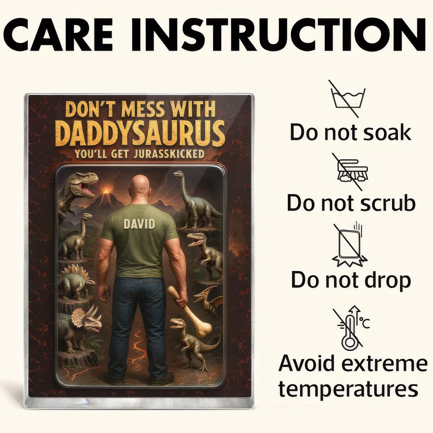 Custom Daddysaurus Acrylic Block Gift, Personalized Dinosaur Dad Figurine with Name, Funny Jurassic Decor, Unique Father’s Day Gift for Him