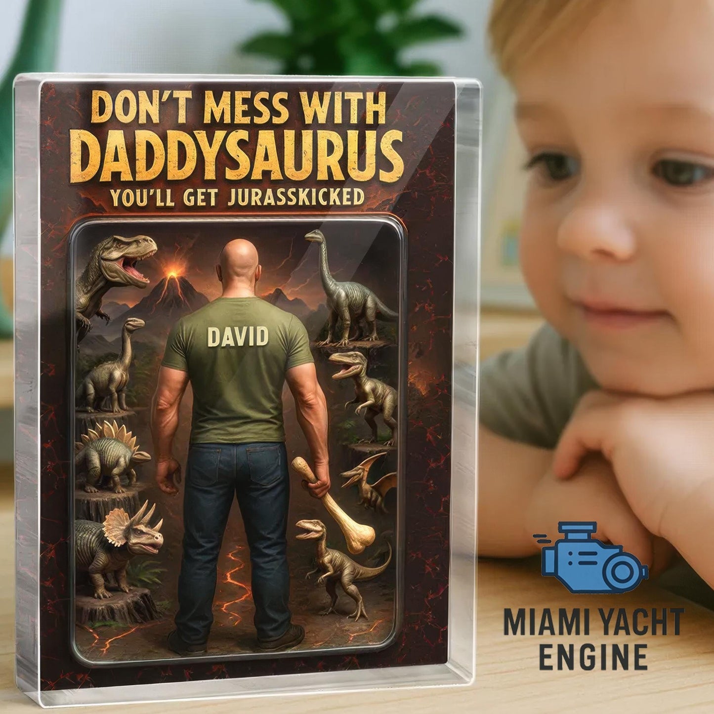 Custom Daddysaurus Acrylic Block Gift, Personalized Dinosaur Dad Figurine with Name, Funny Jurassic Decor, Unique Father’s Day Gift for Him