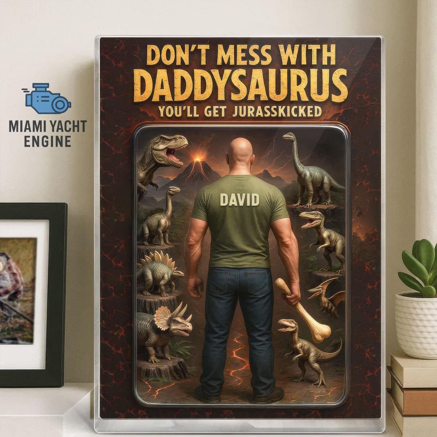 Custom Daddysaurus Acrylic Block Gift, Personalized Dinosaur Dad Figurine with Name, Funny Jurassic Decor, Unique Father’s Day Gift for Him