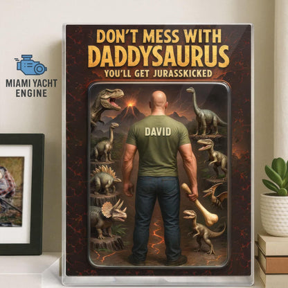 Custom Daddysaurus Acrylic Block Gift, Personalized Dinosaur Dad Figurine with Name, Funny Jurassic Decor, Unique Father’s Day Gift for Him