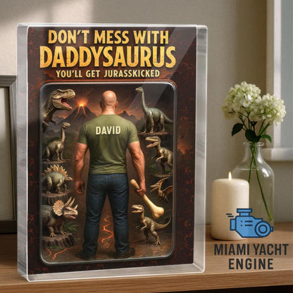 Custom Daddysaurus Acrylic Block Gift, Personalized Dinosaur Dad Figurine with Name, Funny Jurassic Decor, Unique Father’s Day Gift for Him