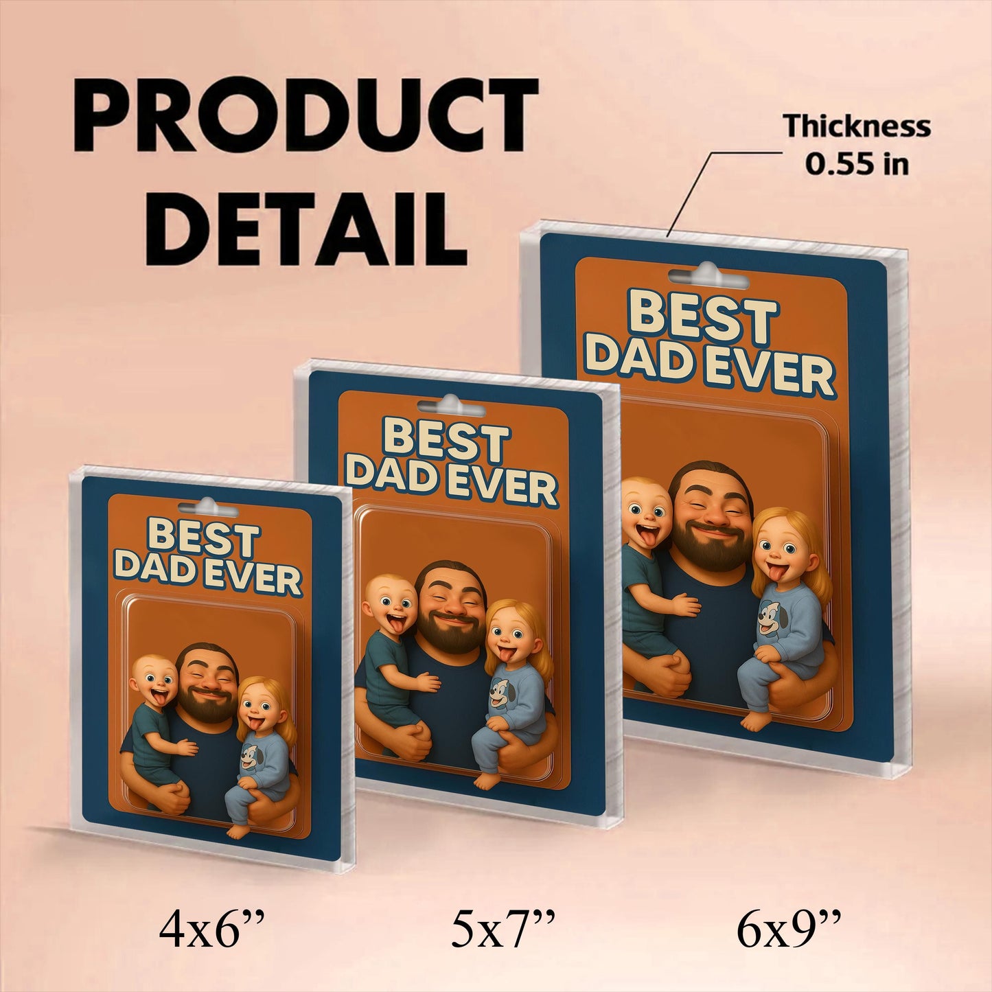 Personalized Picture Father's Day Gift For Dad, Custom Photo Dad And Kids Action Figure Acrylic Block, Best Dad Ever, Father's Day 2025