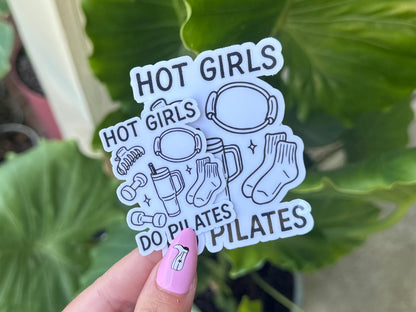 Hot Girls Do Pilates Waterproof Sticker, Mental Health Stickers, Handdrawn Art, Bestfriend Gifts, Positivity, Funny
