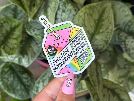 Fucktose Intolerant Waterproof Sticker, Mental Health Stickers, Handdrawn Art, Bestfriend Gifts, Positivity, Anxiety, Funny