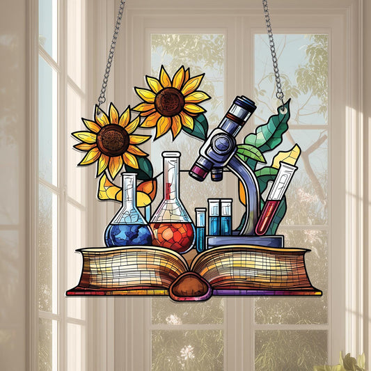 Science Classroom Acrylic Window Hanging, Chemistry Teacher Decor, Lab Glassware Art, Back to School STEM Gift for Teachers