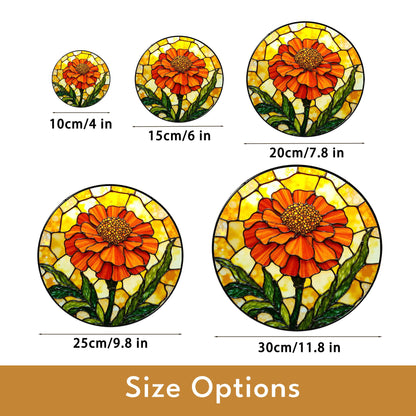 Orange flower stained glass round panel vibrant suncatcher art gift for plant lovers window decor gift for mom