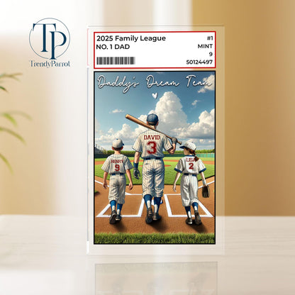 Baseball No. 1 Dad Grandpa Man & Kids Acrylic Plaque, Father's Day Gift For Dad, Gift for Husband,Trading Card Style, Gift for Baseball Dad